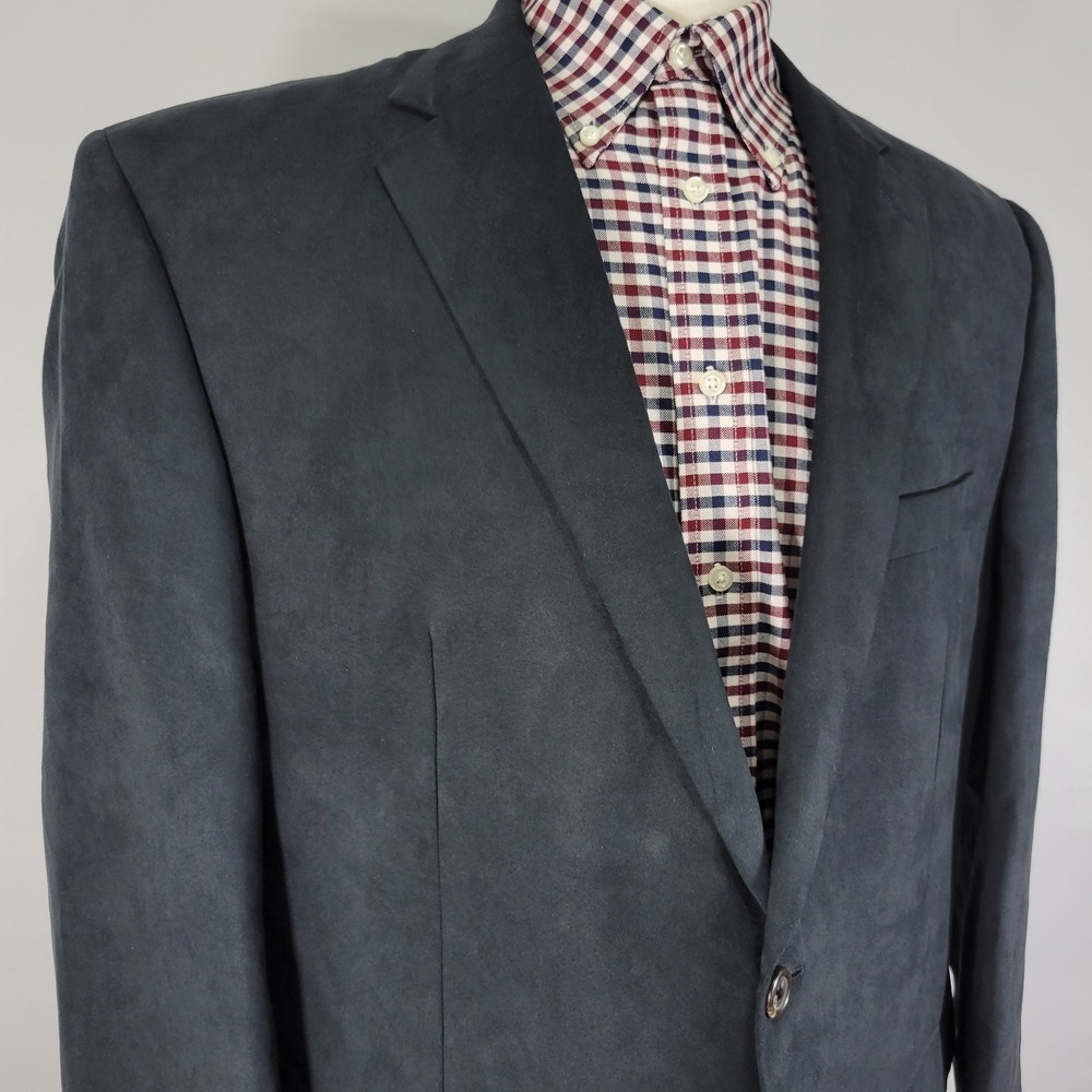 Chaps Men's Sport Coat Blazer Two Button Suede Polyester Grayish Black Size 44R - Picture 7 of 13